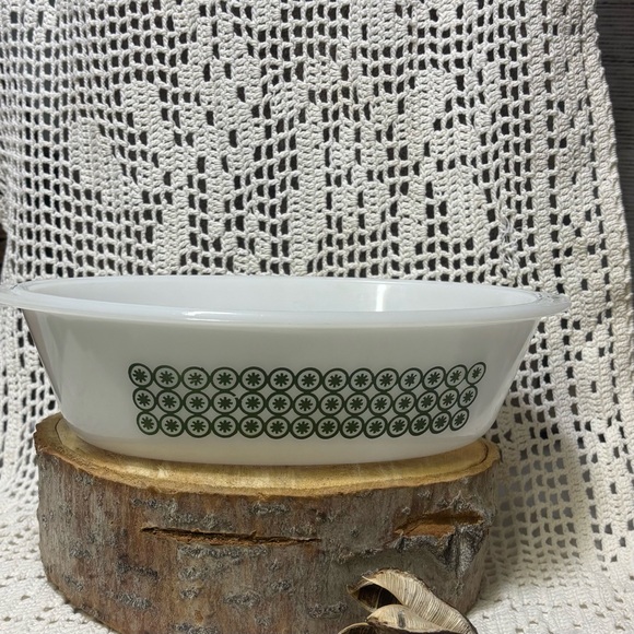 Other - Vintage “Glassbake #235” 1 qt. Oval MCM Green Patterned Glass Dish/Bow/